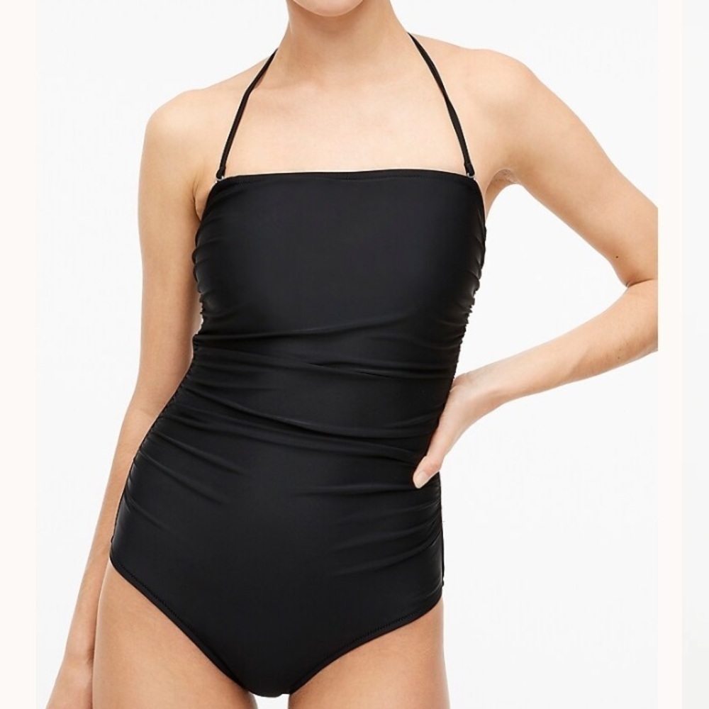 NWT J. Crew Factory Strapless One Piece Black Swimsuit Sz L